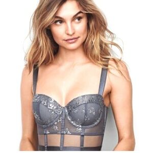 Victoria Secret VERY SEXY lined Balconette satin mesh BRA merlot wine color 32D